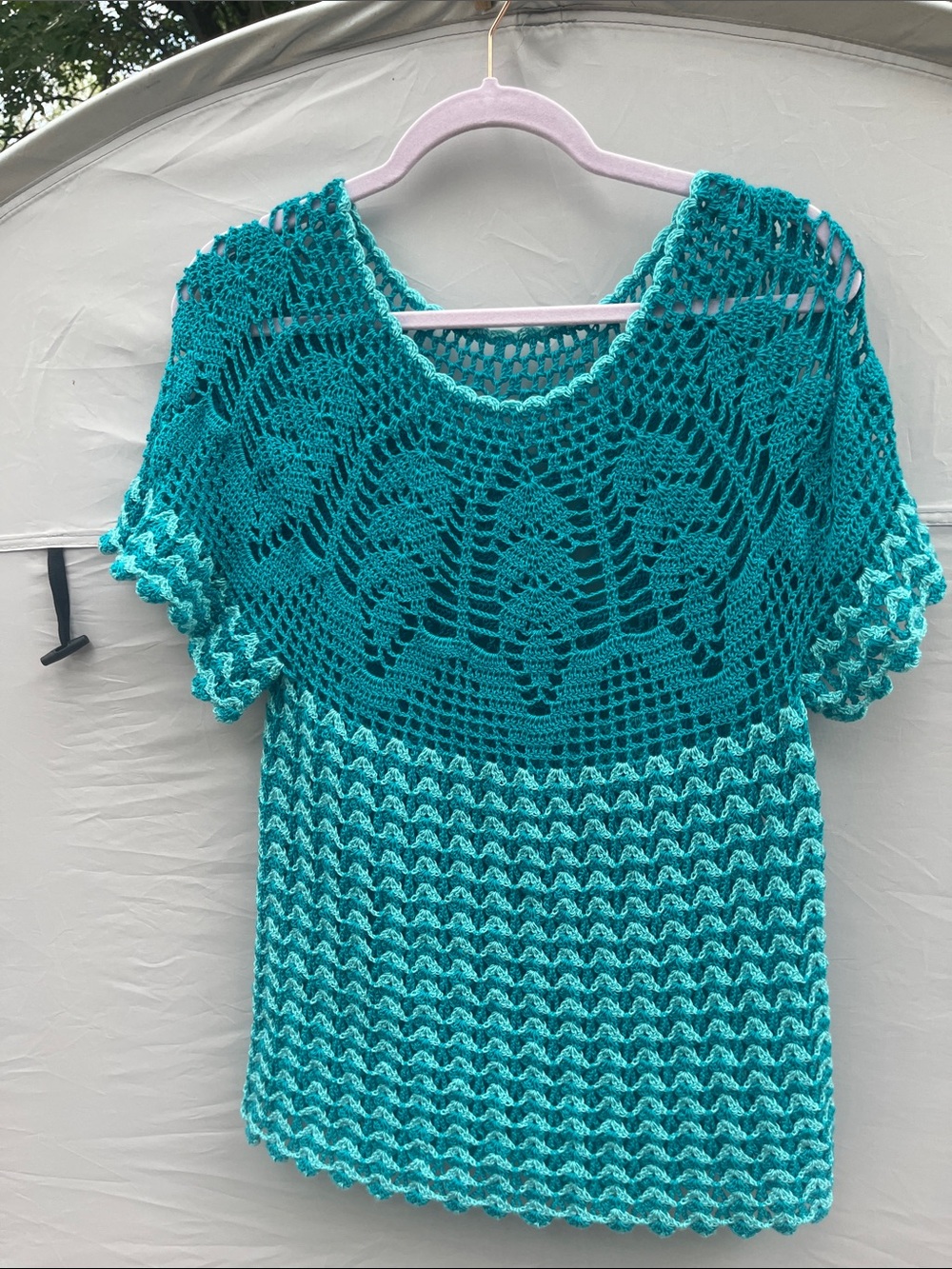 Handcrafted Teal Crochet Tunic Top